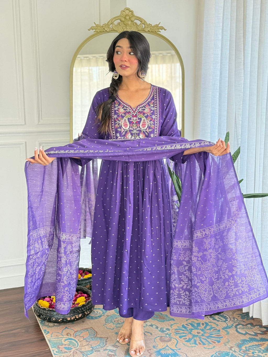 Anarkali Embroider Silk Kurta and Pant Set with Dupatta