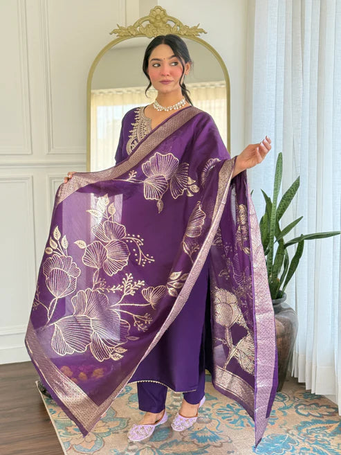 Embroidered Kurta Set for Women – Festive Wear with Dupatta