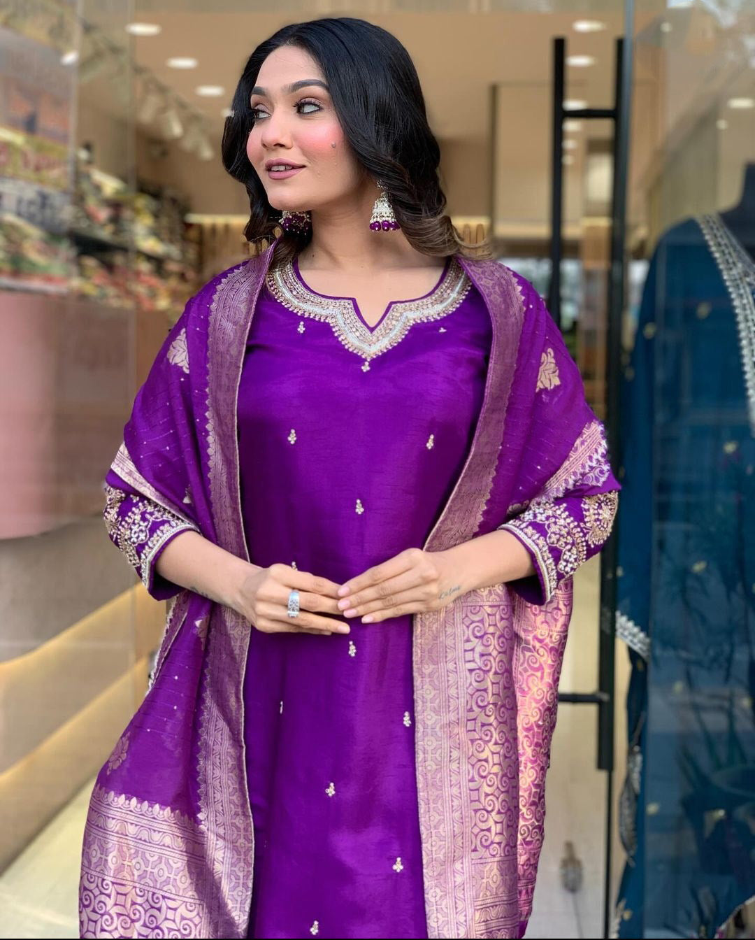 Women Silk Kurta Pant Dupatta Set
