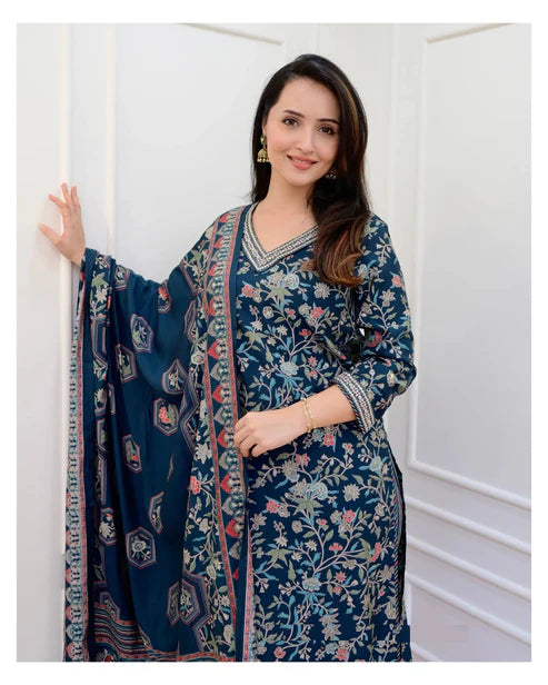 Embroidery Straight Kurta and Pant set with Dupatta
