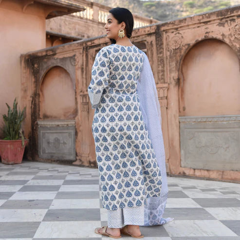 Printed Straight Kurta and Pant set with Dupatta