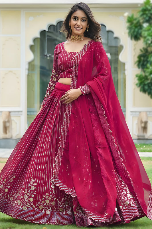 Embellished Semi Stitched Lehenga Choli  (Pink)
