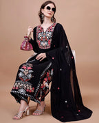 Women Georgette Kurta Palazzo Dupatta Set