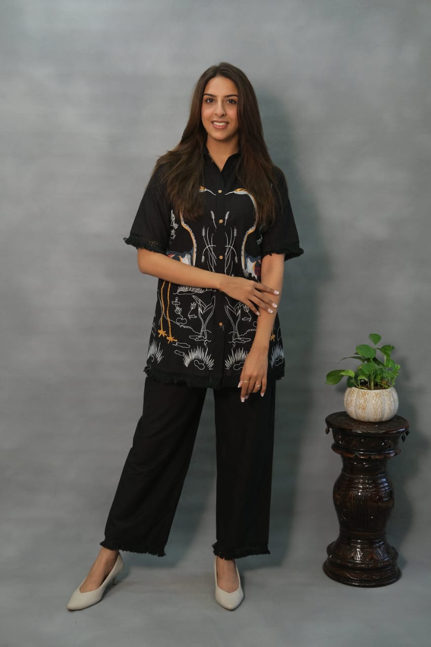 Flamingo Embroider Cotton Coord set