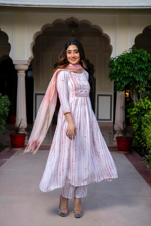 Women Printed Flared Kurta and Pant set with Dupatta