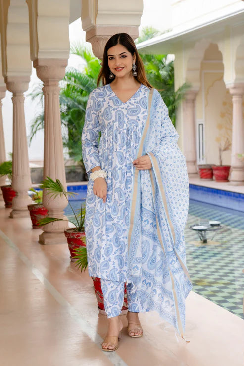 Block Printed Kurta and Pant Set With Dupatta