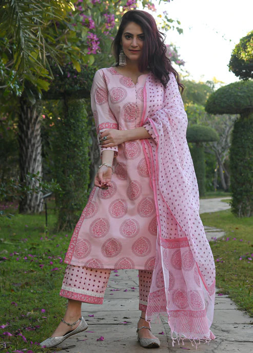 Printed Straight Kurta and Pant set with Dupatta