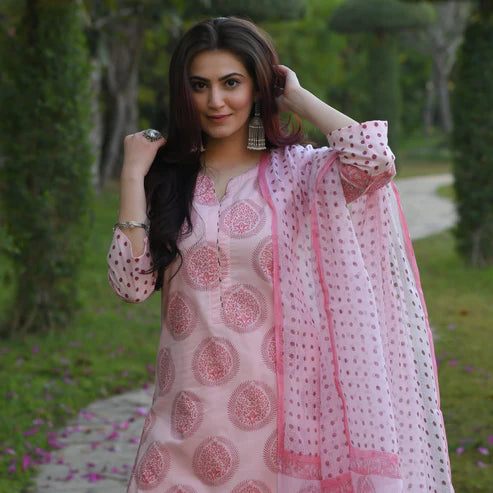 Printed Straight Kurta and Pant set with Dupatta
