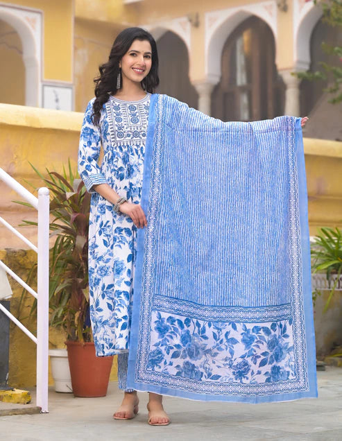 Embroidered Anarkali Kurta and Pant set with Dupatta