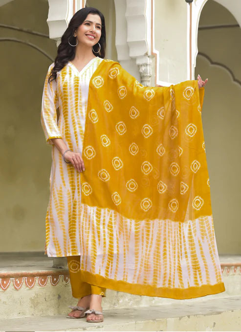 Printed Straight Kurta and Pant set with Dupatta