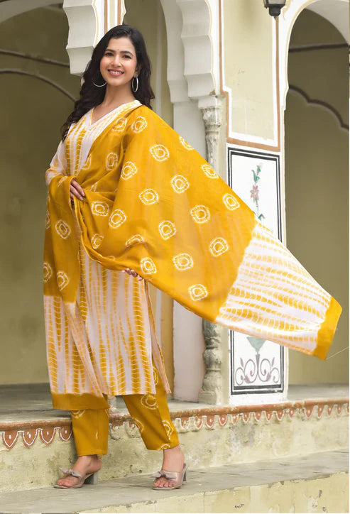 Printed Straight Kurta and Pant set with Dupatta