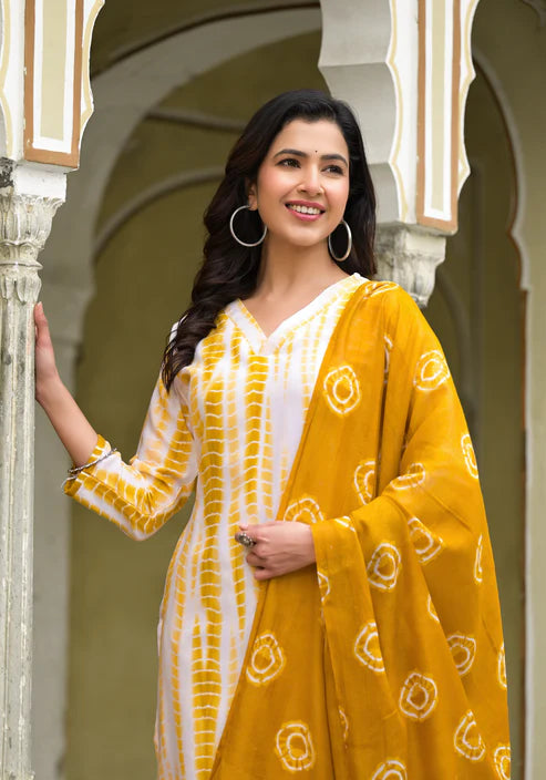 Printed Straight Kurta and Pant set with Dupatta