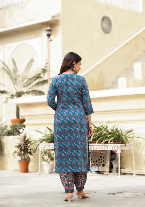 Ethnic set women Printed Kurta and afgani pant set with Dupatta