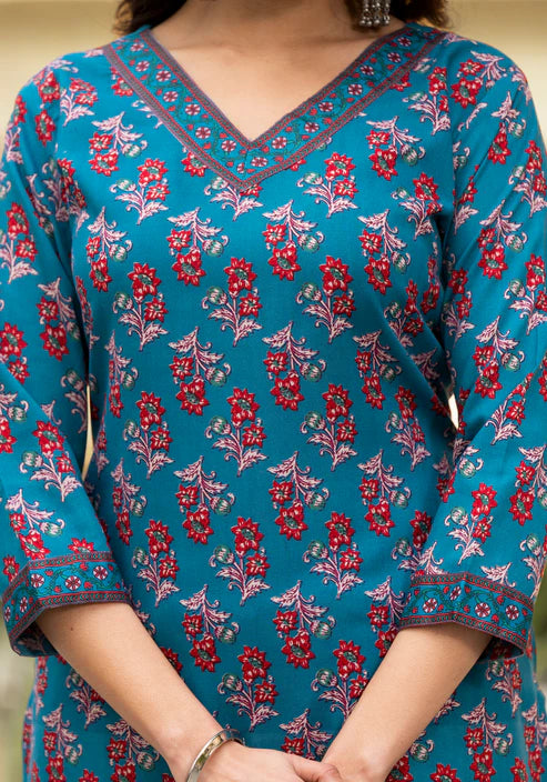 Ethnic set women Printed Kurta and afgani pant set with Dupatta
