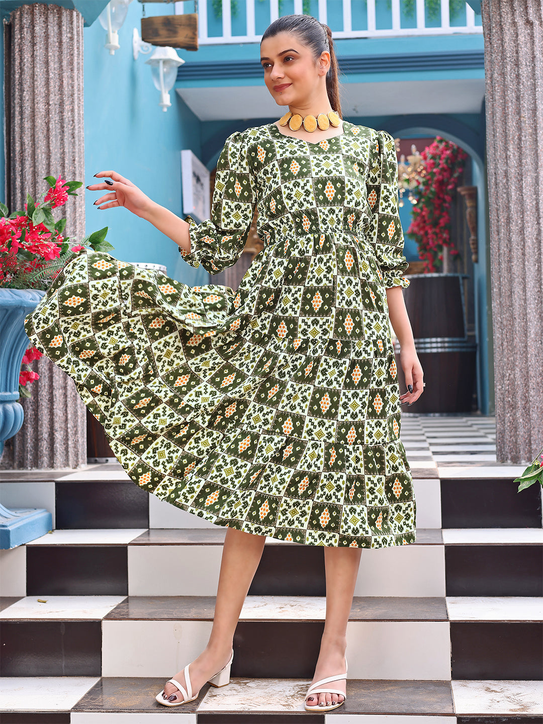 READYMADE GEORGETTE WESTERN MIDI DRESS