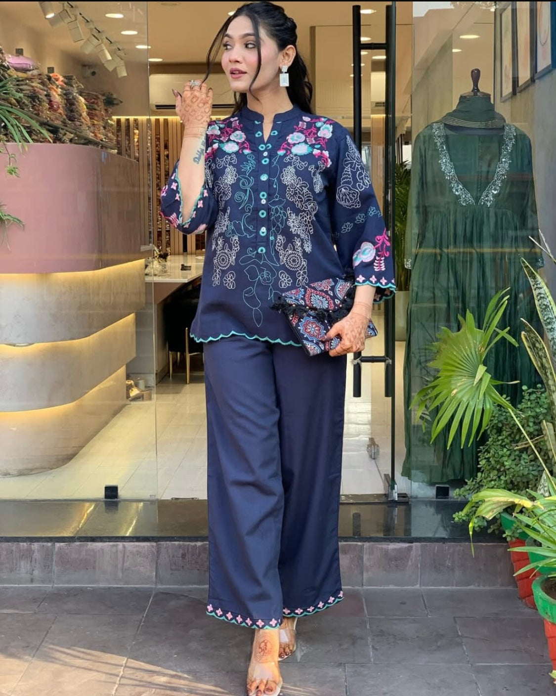 Cotton Coord set with Floral Embroidery Work