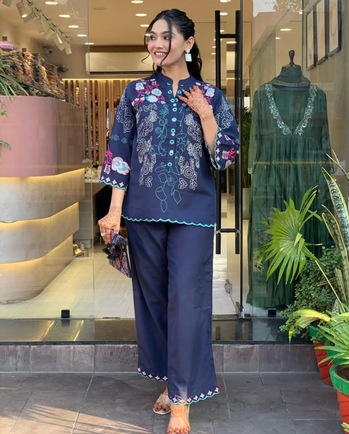 Cotton Coord set with Floral Embroidery Work