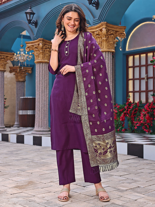 Women Silk  Kurta Pant Dupatta Set