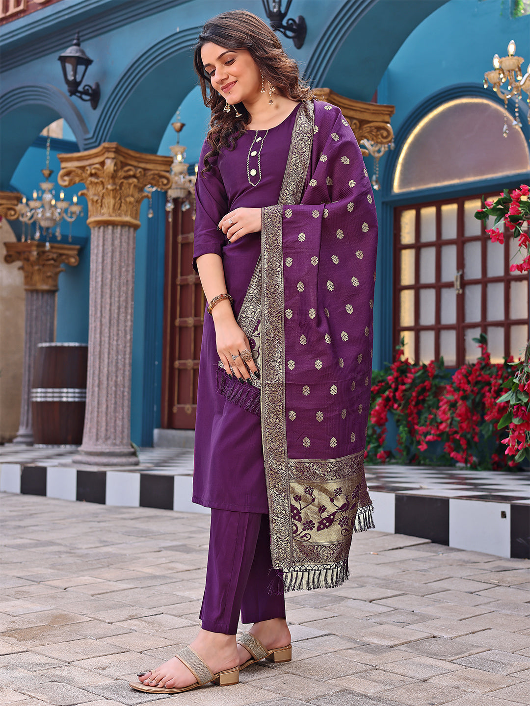 Women Silk  Kurta Pant Dupatta Set