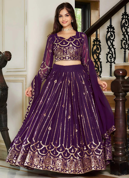 Embroidered, Embellished Semi Stitched Lehenga Choli  (Purple)