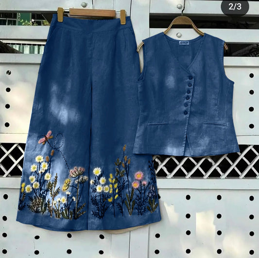 Cotton slub Coord Set with Embroidery work