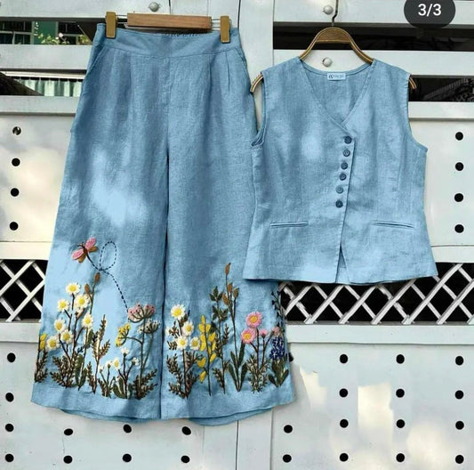 Cotton slub Coord Set with Embroidery work