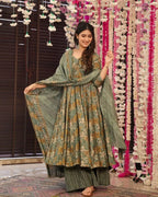 Anarkali Printed Kurta Pant Dupatta Set
