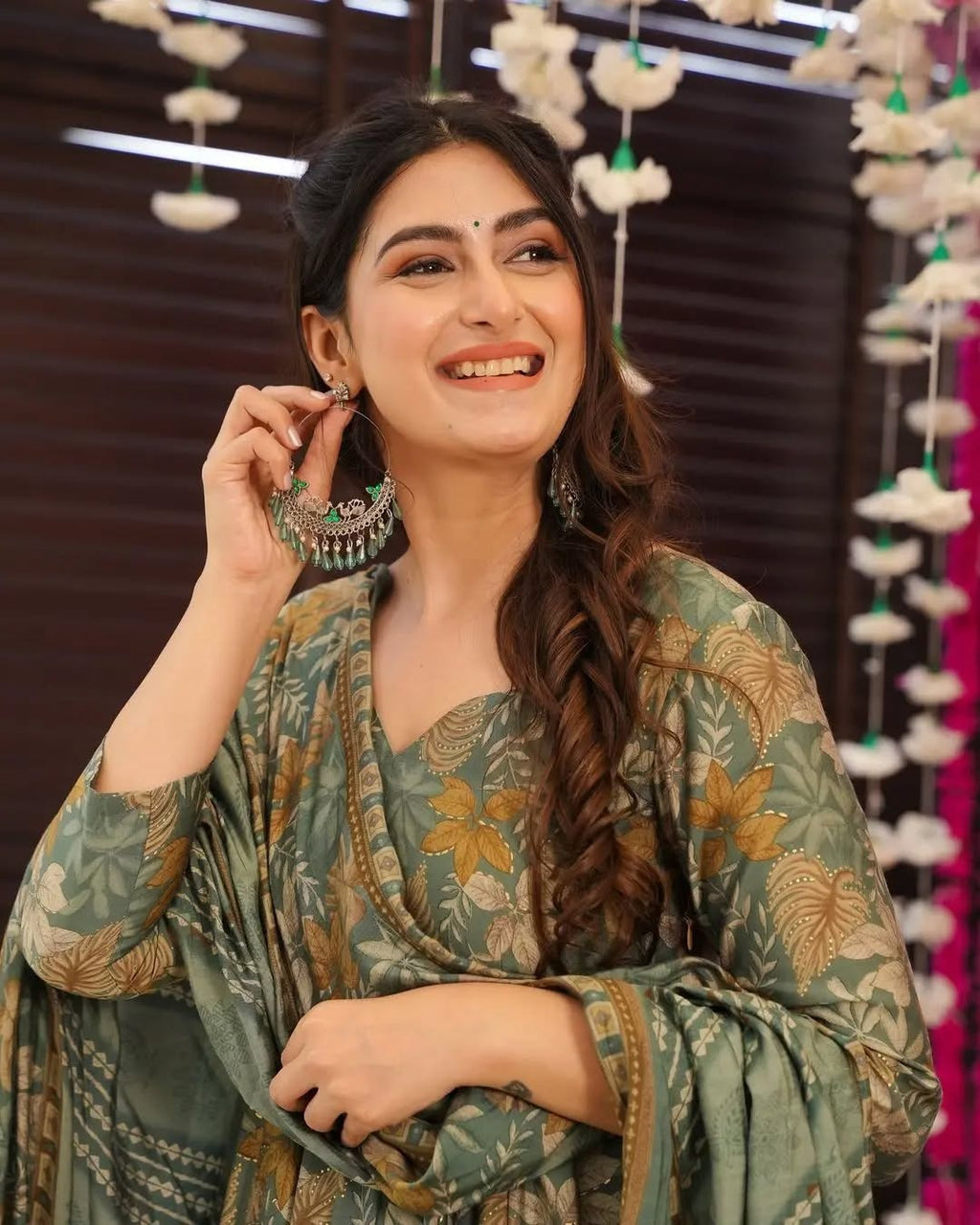 Anarkali Printed Kurta Pant Dupatta Set