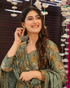 Anarkali Printed Kurta Pant Dupatta Set