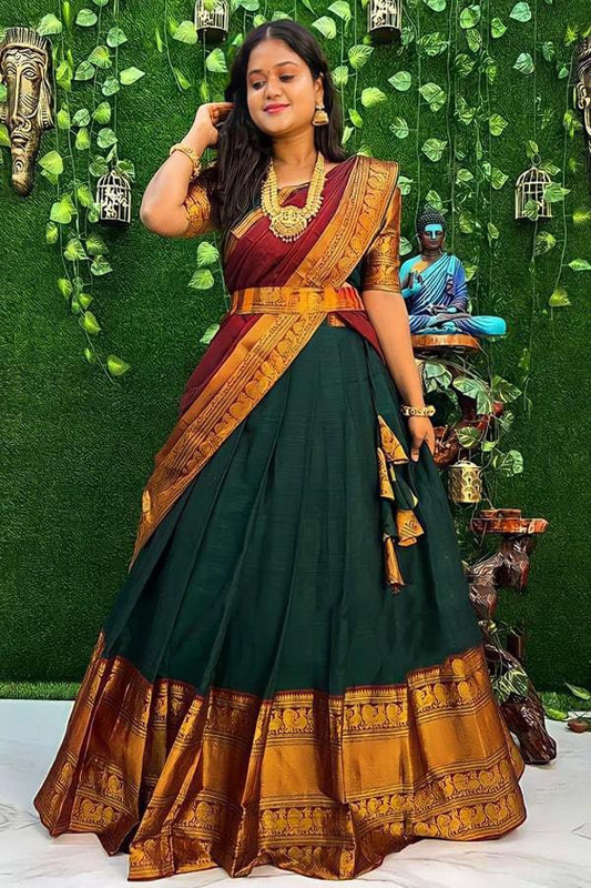 Women Woven Design  Jacquard  Un-Stitched Lehenga Choli  Dupatta Set