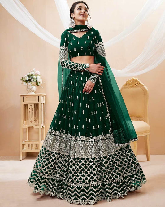 Embroidered Semi Stitched Lehenga Choli  Dupatta Set