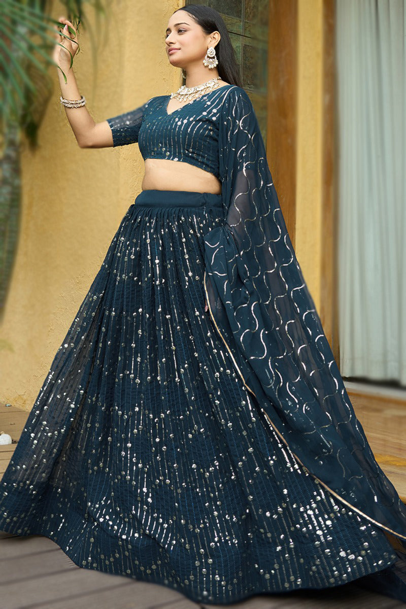Embllished Semi Stitched Lehenga Choli (Cerulean)