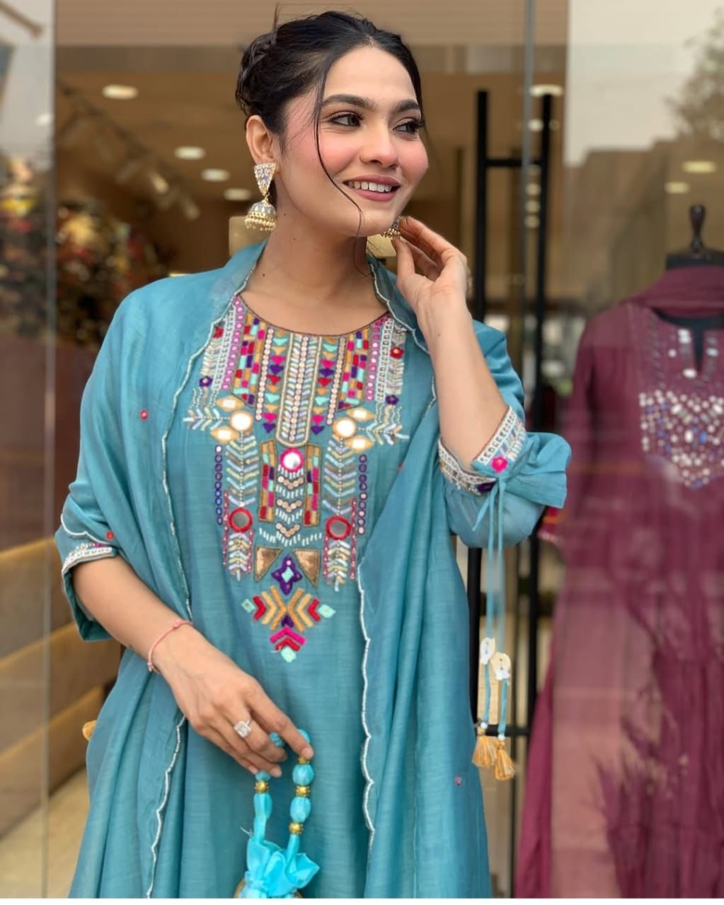 Chanderi Cotton Kurta Set with Embroidery Work