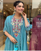 Chanderi Cotton Kurta Set with Embroidery Work