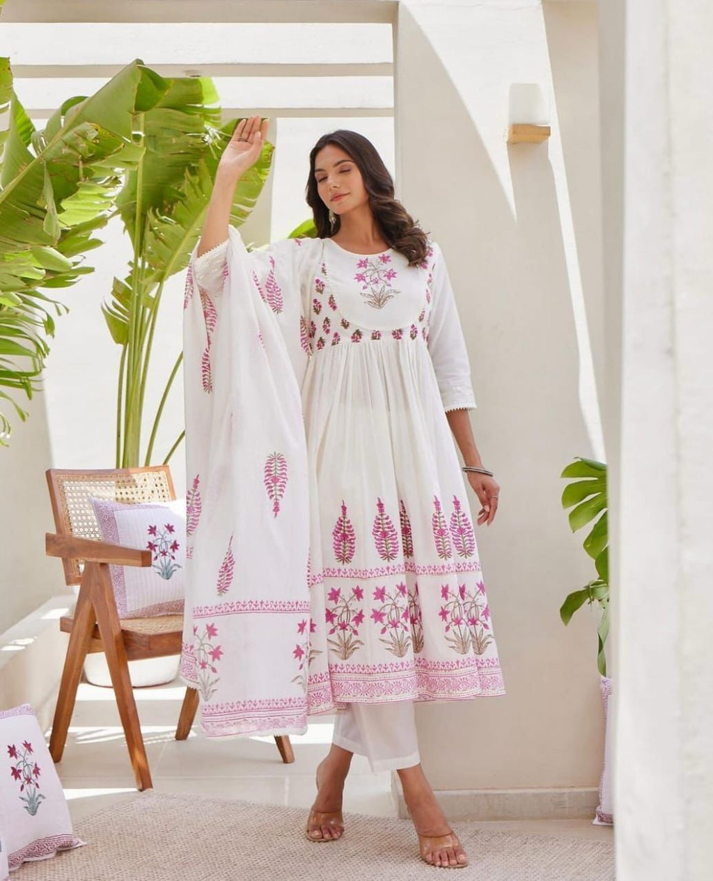 Pure cotton Full ghera Kurti with pant and dupatta set