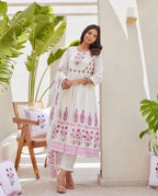 Pure cotton Full ghera Kurti with pant and dupatta set