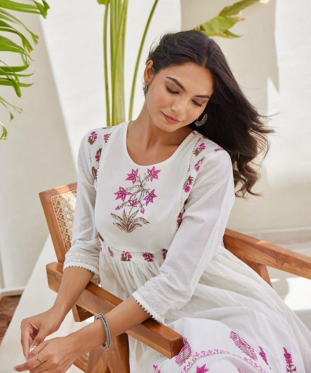 Pure cotton Full ghera Kurti with pant and dupatta set