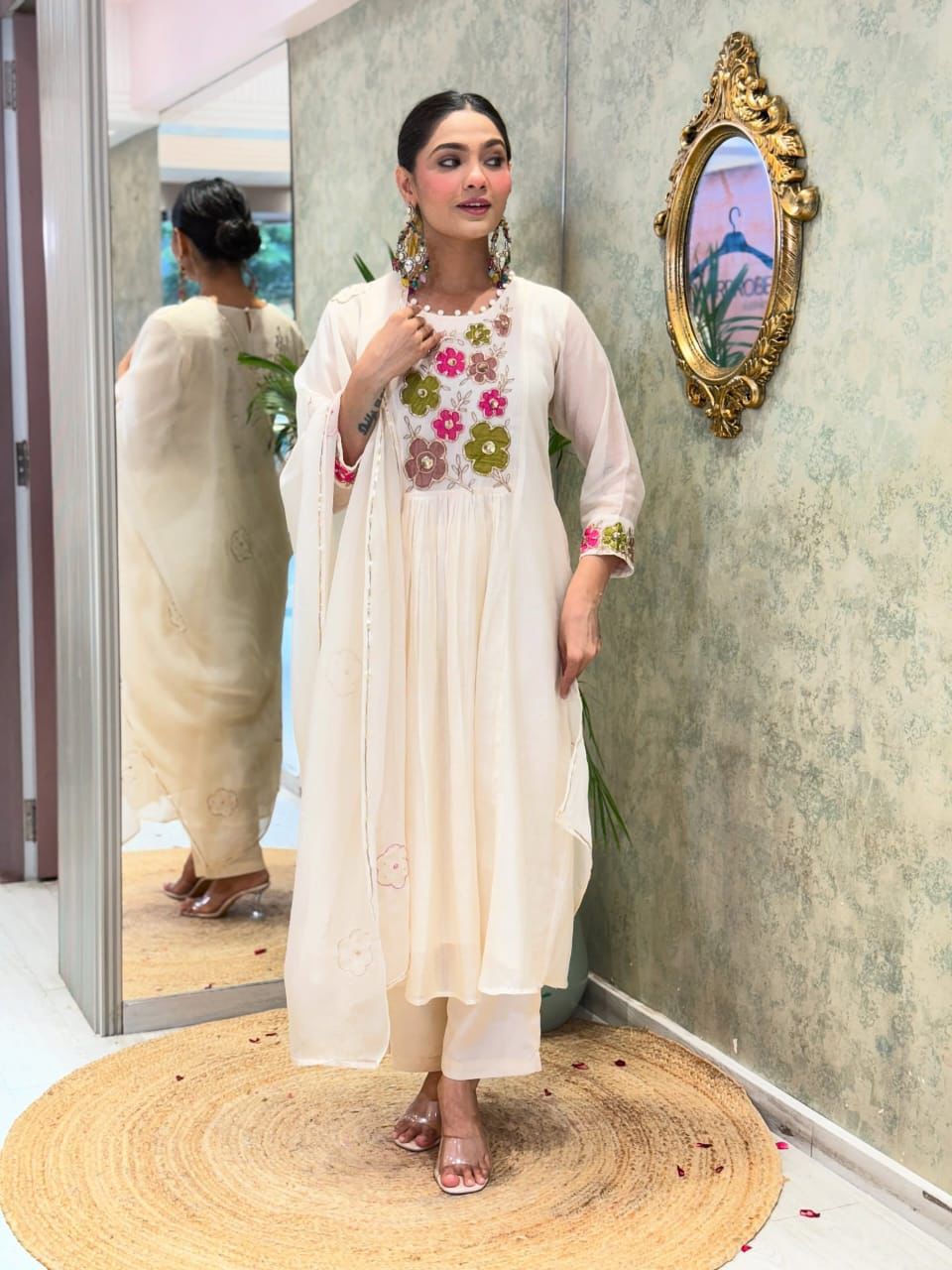 Cotton Anarkali Kurta Set with heavy embroidery work