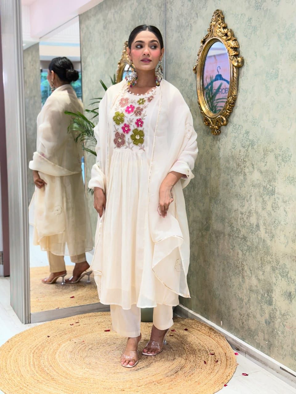 Cotton Anarkali Kurta Set with heavy embroidery work