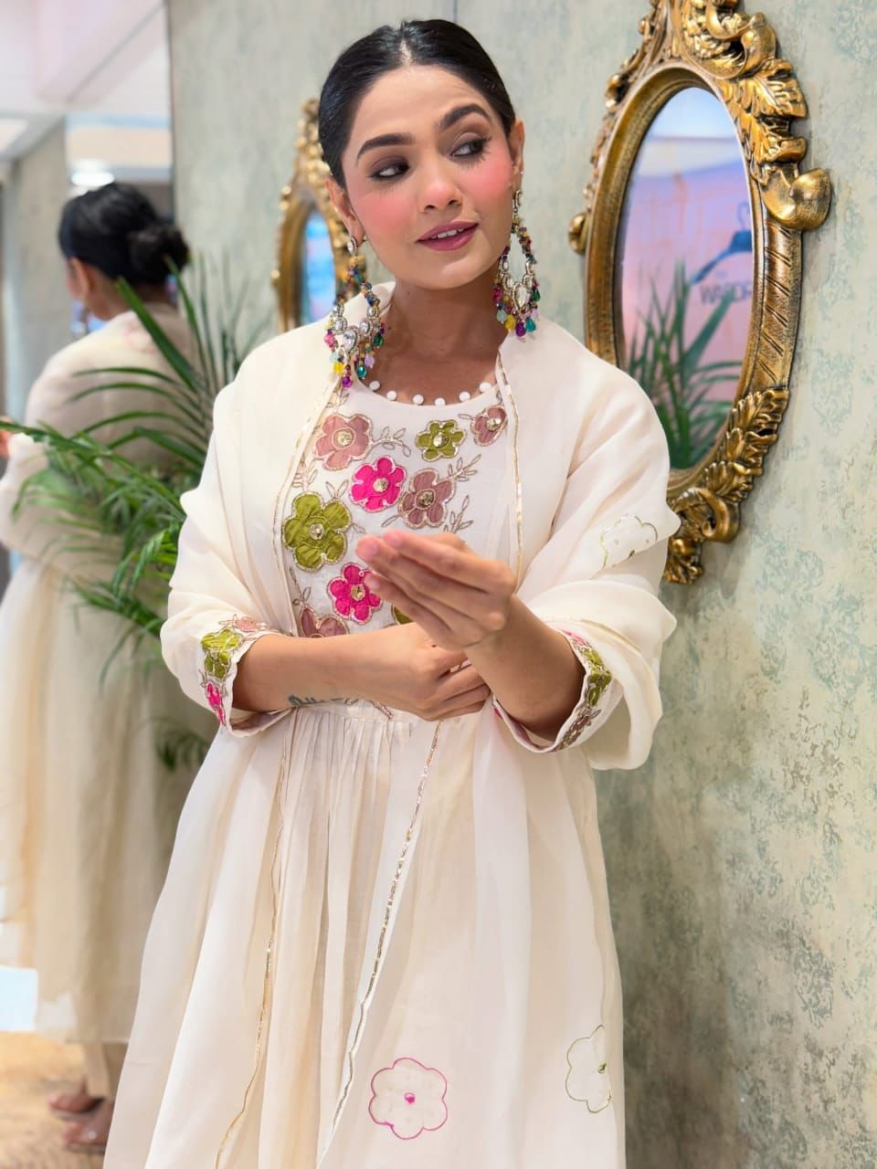 Cotton Anarkali Kurta Set with heavy embroidery work