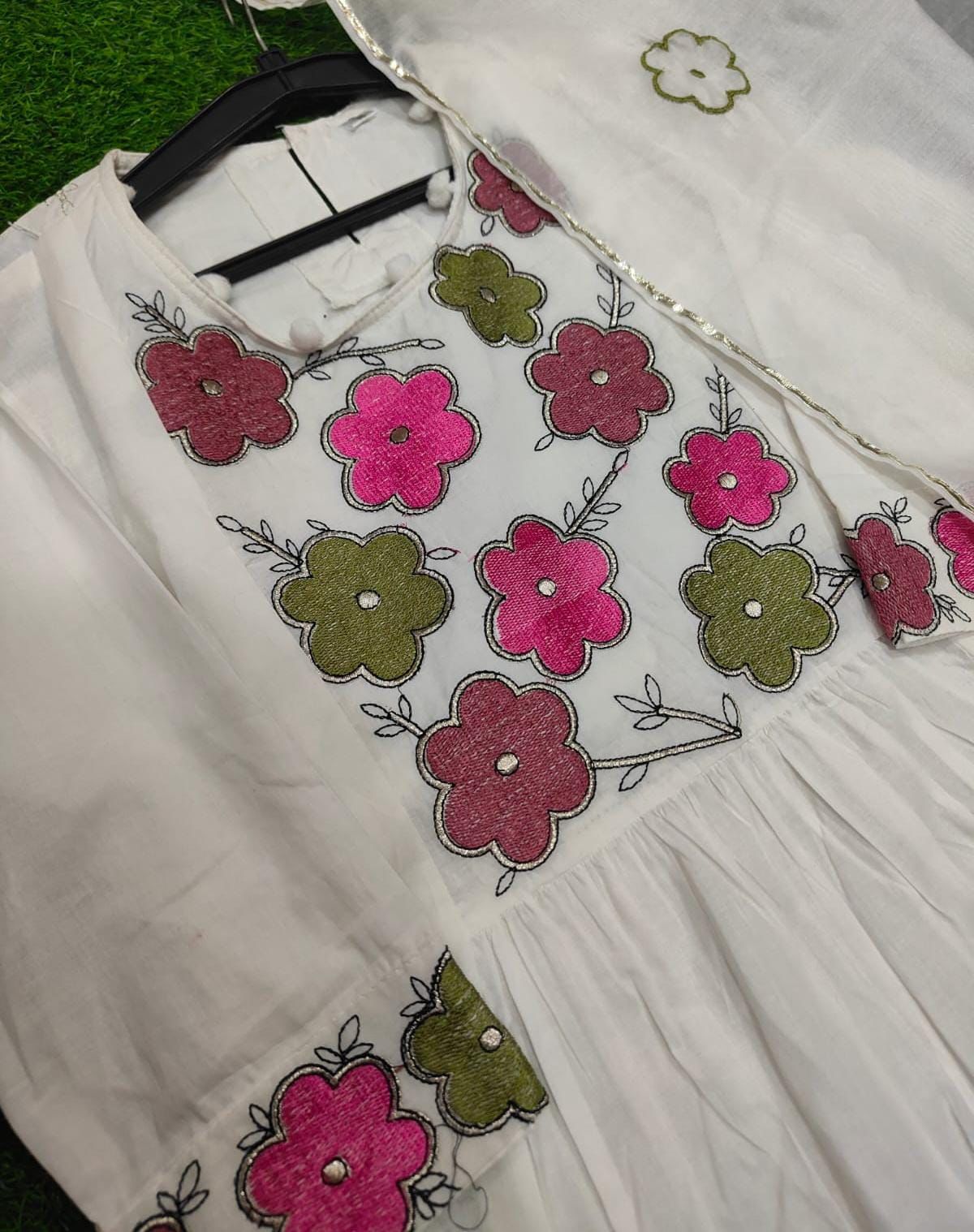 Cotton Anarkali Kurta Set with heavy embroidery work