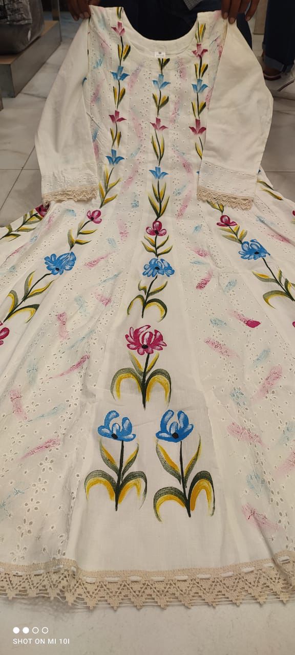 Anarkali chicken shifli work Hand-Painted cotton Kurta Set
