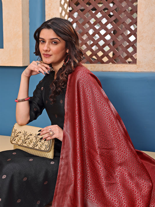 Women Jacquard Kurta Pant Dupatta Set