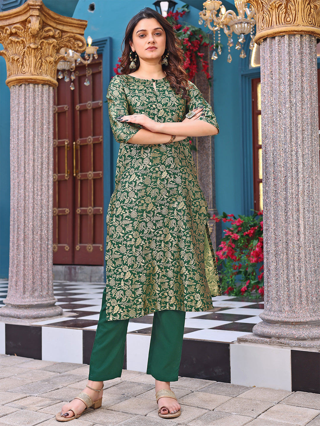 Women Jacquard Kurta Pant Set