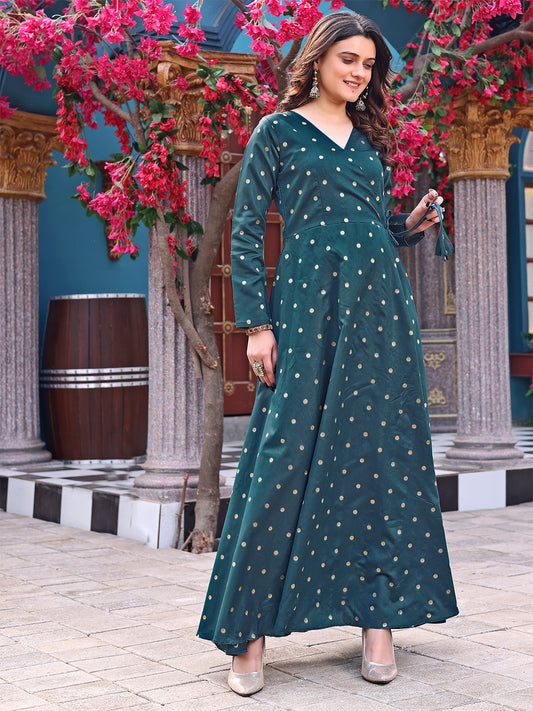 Women Woven Jacquard Stitched Anarkali Gown