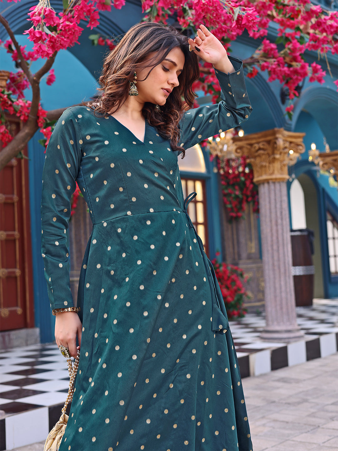 Women Woven Jacquard Stitched Anarkali Gown