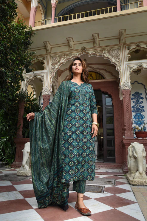 Printed Straight Kurta and Pant set with Dupatta