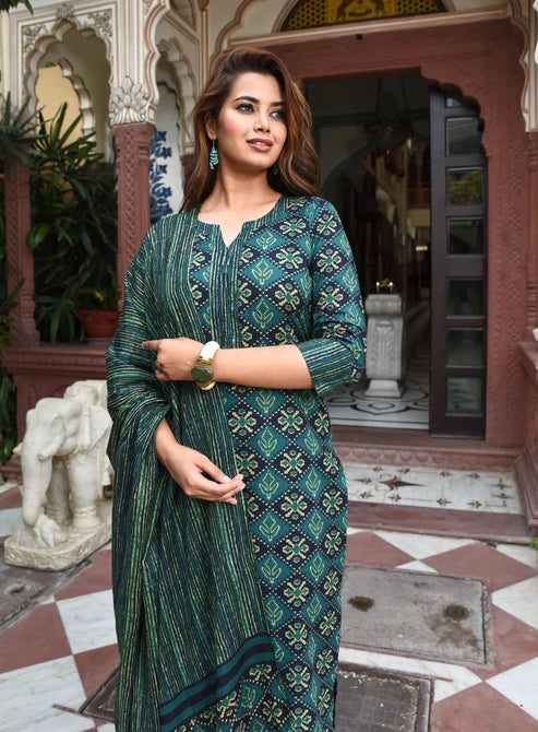 Printed Straight Kurta and Pant set with Dupatta