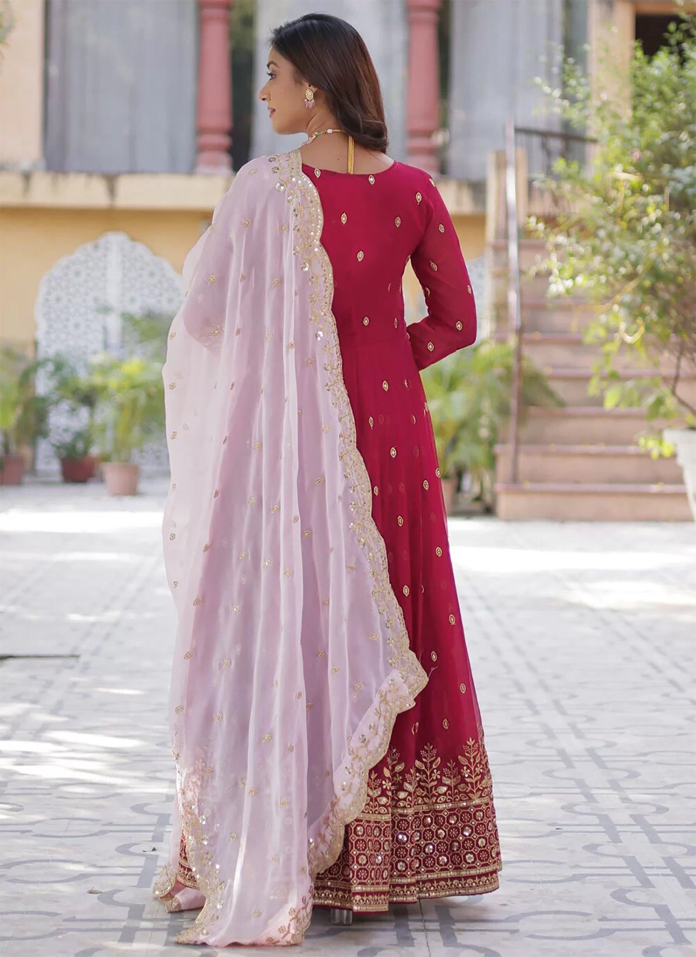 Embroidered Georgette Stitched Anarkali Gown