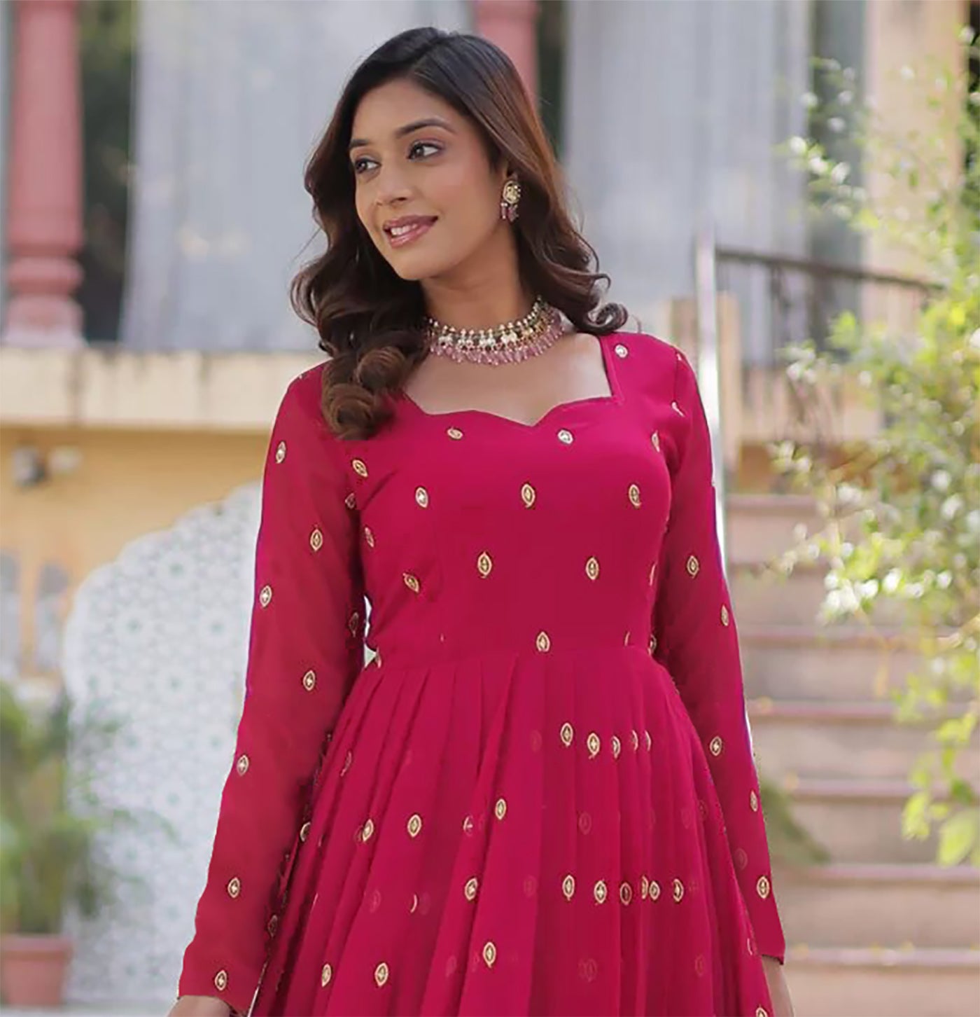 Embroidered Georgette Stitched Anarkali Gown